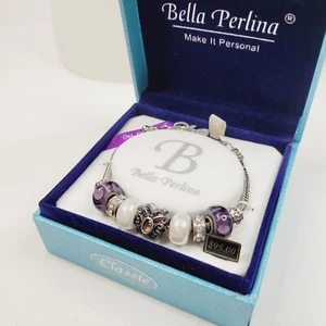 Bella Perlina Silver Tone Purple Butterfly Beaded Charm Bracelet New in Box - Picture 1 of 11