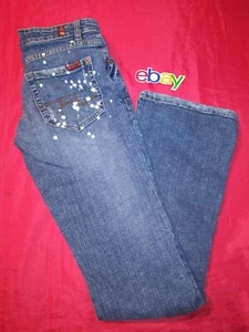 ALL AMERICAN GIRL WAX SZ 1 DISTRESSED PAINT SPATTER DENIM BOOTCUT BLUE JEANS - Picture 1 of 5