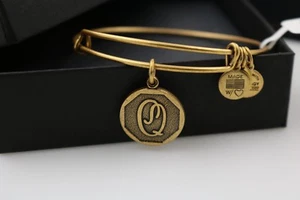 NEW ALEX AND ANI INITIAL Q RAFAELIAN GOLD FINISH BANGLE WITH TAG, BOX, AND CARD - Picture 1 of 5