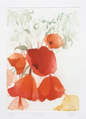 Unbekannter zeitgenössischer Künstler, signierte Aquatinta Farbradierung, Tulpen - Bild 1 von 4