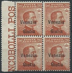 1918-19 VENEZIA GIULIA EFFIGIE 20 CENT QUARTINA MNH ** - ED733-2 - Picture 1 of 1