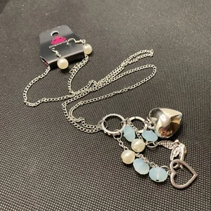 Collana Lunga Farò Volare Paparazzi Blu Charm Uccellino Cuore Perle Strass - Foto 1 di 1
