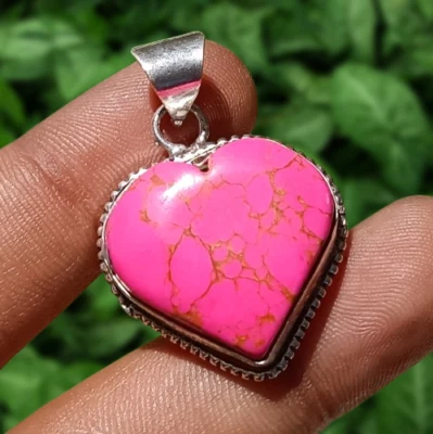 Colgante de corazón de piedras preciosas turquesa cobre rosa enchapado en plata de ley 925 joyería Foto 1 de 4