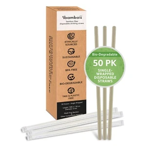 Ibambo Bamboo Disposable Straws - 50 Pack, Single Wrapped Compostable Straws - Picture 1 of 9