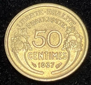 1937 FRANCE 50 CENTIMES COIN - Picture 1 of 2