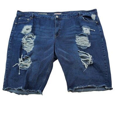 Pantalones Cortos Vaqueros Bermudas Hot Kiss Para Mujer Talla 24 Tiro Alto Desgastados Lavado Oscuro Foto 1 de 4