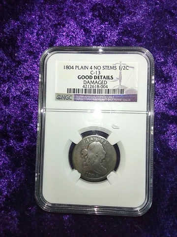 1804 Draped Bust Half Cent -- Plain 4, No Stems good details Cover