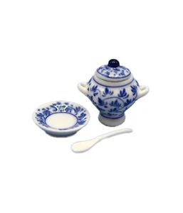 Dolls House Blue & White China Tureen Set Miniature Kitchen Dining Accessory - Picture 1 of 1