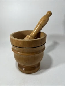 Vintage Rustic Stamped ITALY Wooden Mortar And Pestle Farmhouse Boho apothecary - Picture 1 of 10