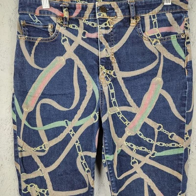 Lauren Ralph Lauren Jeans Womens 8 Blue Chain Rope Print Skinny Designer Preppy - Image 1 of 4