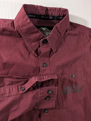 Genuine Harley-Davidson Long Sleeve Button Shirt - Mens Medium - Burgundy - Image 1 of 4