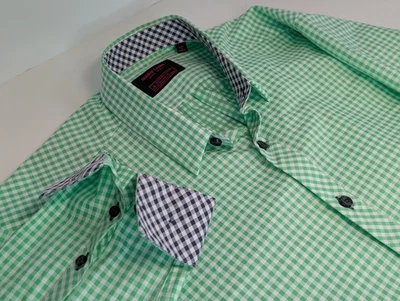 Jared Lang After Hours Green Gingham Slim Fit Dress Shirt Medium Long Sleeve VGC - Image 1 of 4