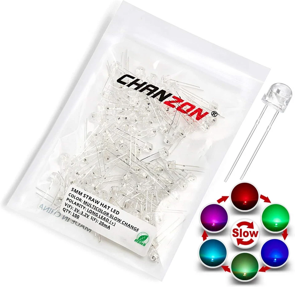 CHANZON 100 Pcs 5mm RGB Multicolor Slow Flashing Multi Color Changing Dynamics