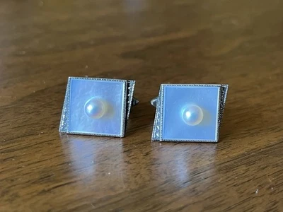 Gemelos vintage pesados plata esterlina perla y madreperla 11,5 g Foto 1 de 4