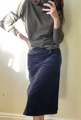 East Corduroy Midi Skirt Navy Blue Velvet Cord Soft Size S 8 10 - Image 1 of 4