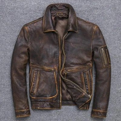 Men American Pilot Air Force Vintage Brown Maroon Black Real Leather Jacket - Image 1 of 4