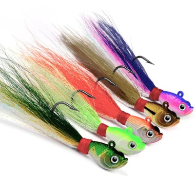 5 Pack Saltwater Bucktail Jigs Head Striper Fluke Bass Teaser Fishing Lure Bait - Image 1 of 4