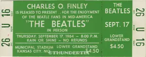 1 BEATLES UNUSED FULL CONCERT TICKET 1964 Kansas City, MO laminated reprint - Picture 1 of 1