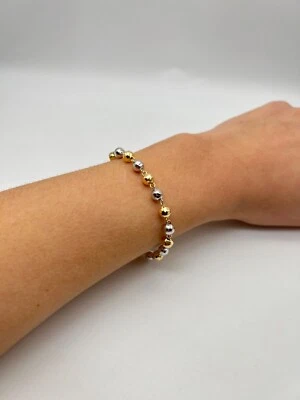 18K Gelbgold-Weißgold Perlenarmband – Handgefertigt in Italien – Geschenk - Bild 1 von 4