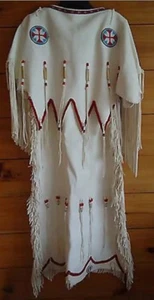 Women Native American Buckskin Leather Long Wedding Dress Pow-Wow White Dress - Picture 1 of 4