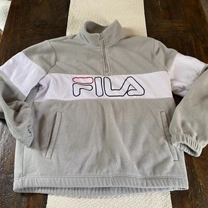 FILA Fleece Quarter Zip Pullover Gray Spellout Logo Men’s Medium - Picture 1 of 11