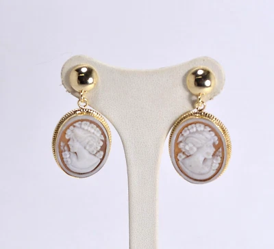 ORECCHINI IN ARGENTO 925 DORATO CON CAMMEI SARDONICO 25 mm CLASSICO    AGHT 0825 - Immagine 1 di 3