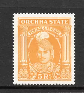 1939-42 ORCHHA, ORCHA,SG44 ERROR, ORANGE, MINT, 5 RUPEE,KGVI,INDIA,INDIAN STATES - Picture 1 of 2