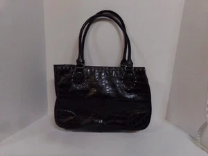 Nine West Black Leather Reptile pattern Silver Accents Pink Lining Multiple Comp - Picture 1 of 10