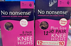 No Nonsense Premium Nylon Knee Highs Tab Sheer Tone Queen Size 19 Pairs 2 Boxes - Imagen 1 de 5