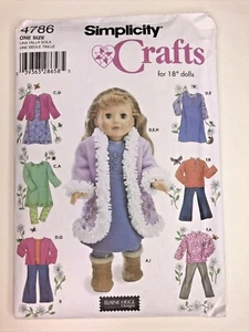 Vintage 18 Zoll Puppenkleidung Simplicity 4786 Schnittmuster Mantel Hose passt American Girl - Bild 1 von 2