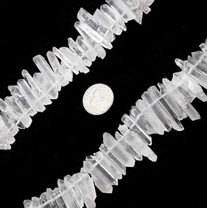 Clear Quartz Matte Faceted Top Drill Points Beads Approx 16-30mm 15.5" Strand - Picture 1 of 3