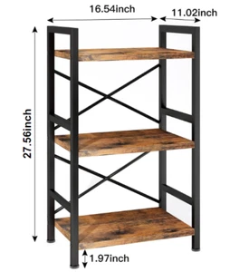 Homeiju Bookshelf, 3 Tier Industrial Bookcase, Metal Small Bookcase - Picture 1 of 10