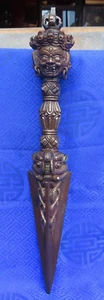 Antique Handmade Tantrik Tibetan Copper And Iron Three Face Dorjee Phurba, Nepal - Picture 1 of 22