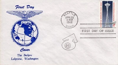 USPS Primer Día Cubierta 4 Centavos Feria Mundial de Seattle 1962 The Beckers ST3355 Foto 1 de 3