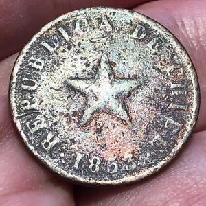 1853 Chile 1 Centavo Copper Coin - VG (Very Good) condition - Picture 1 of 4