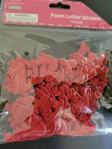 1 Pack Glitter Foam 1.5" Letter Stickers 78 count Red Glitter New Valentines - Picture 1 of 3