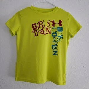 Under Armour Girls Youth Size LG Loose Heat Gear Neon Yellow Graphic T-Shirt ^C3 - Picture 1 of 6