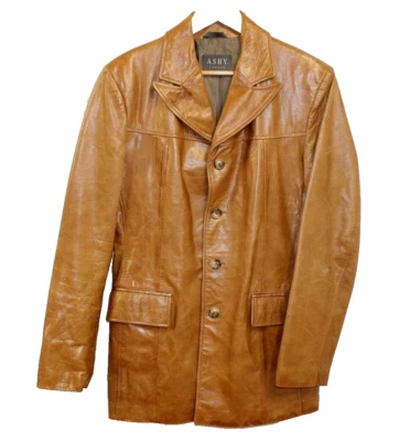 Blazer de cuero de colección para hombre talla S por Ashy London chaqueta marrón club deportivo discoteca abrigo  Foto 1 de 4