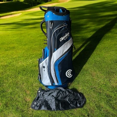 Bolsa de golf Cleveland con divisores de 14 vías negra blanca azul cubierta para lluvia Foto 1 de 4