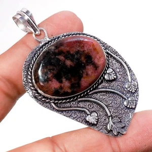 Rhodonite Gemstone Pendant Handmade Engagement Gift Unique Jewelry 2.60" FP 17 - Picture 1 of 7