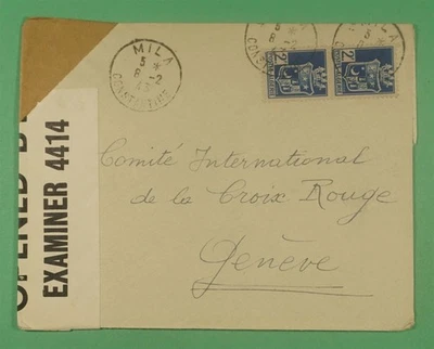 DR WHO 1943 ALGERIA MILA WWII CENSORED TO SWITZERLAND RED CROSS R12342 - Image 1 of 2