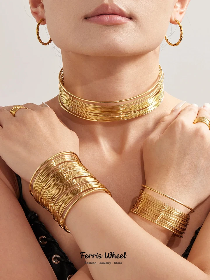 Collare Collo IN Acciaio Inox Per Donna, Grande Bracciale, , Regolabile - Immagine 1 di 4