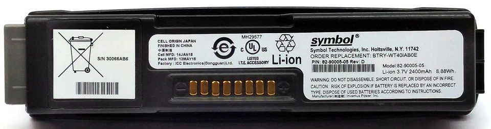 Symbol 82-90005-05 Lithium Ion Rechargeable Battery for Wt4090 Btry-wt40iab0e
