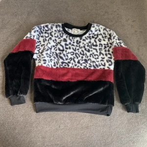 Speechless Kids Big Girls Size Medium M Velour Faux Fur Sweater Snow Leopard - Picture 1 of 4