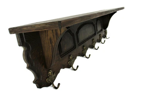 XL Hand Carved Wood Oak Coat Hat Kitchen Hallway Rack Antique Gorgeous Cover