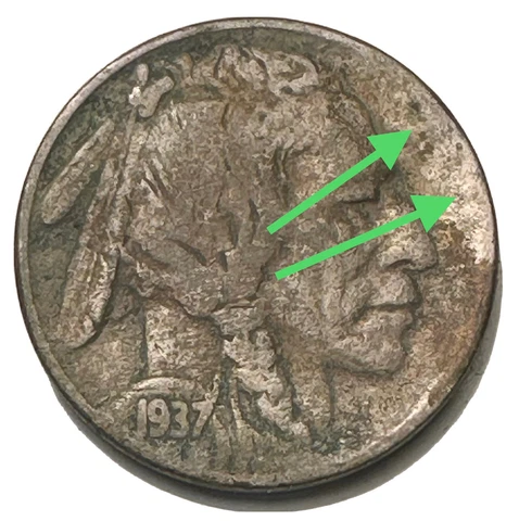 1937 Buffalo Nickel Struck Through Grease On Liberty Cover