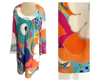 Abito corto di seta Trina Turk Shift 4 donna preppy colorato stretch scoop party - Foto 1 di 11