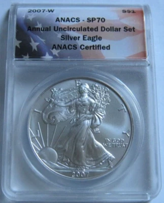 2007-W ANACS SP70 "Annual Dollar Set" BURNISHED AMERICAN SILVER EAGLE COIN - Image 1 of 2