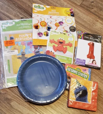 Sesame Street Birthday Part Lot Plates Balloons Napkins Spinners Backdrop Elmo 1 - Image 1 of 4