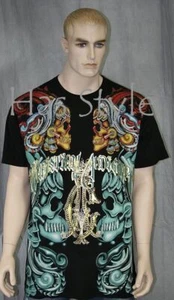 Maglietta indiana Christian Audigier Black Stones Mirror - Foto 1 di 1